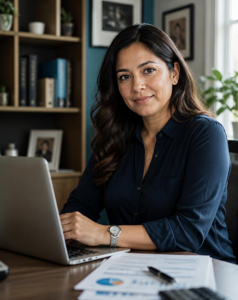 Accountant working at her home office desk